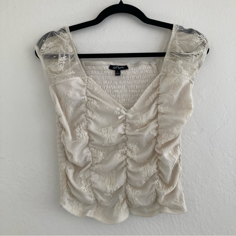 Vintage Self Esteem Y2K Babydoll Top Cap Sleeve White Lace Fairy Dainty Coquette